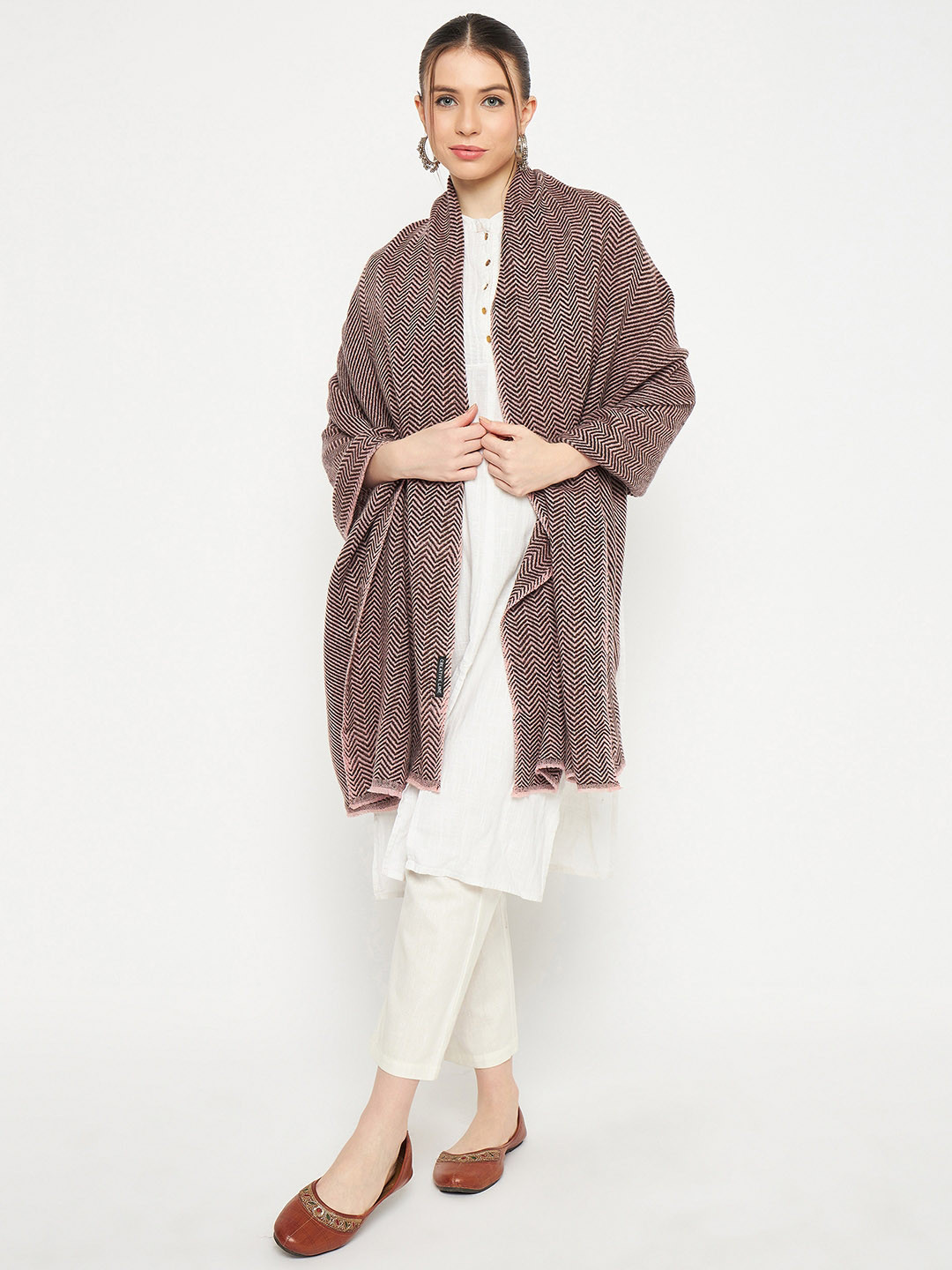 

CREATIVE LINE Self Design Acrylic Wool Knitted Stole, Pink