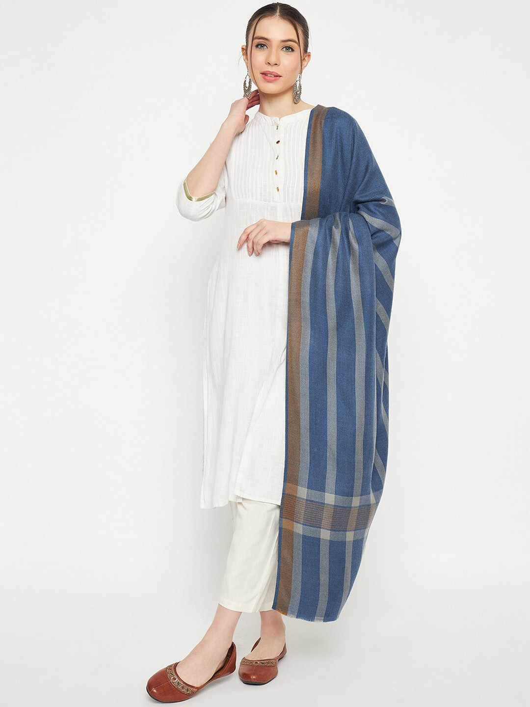 

CREATIVE LINE Striped Woolen Stole, Blue