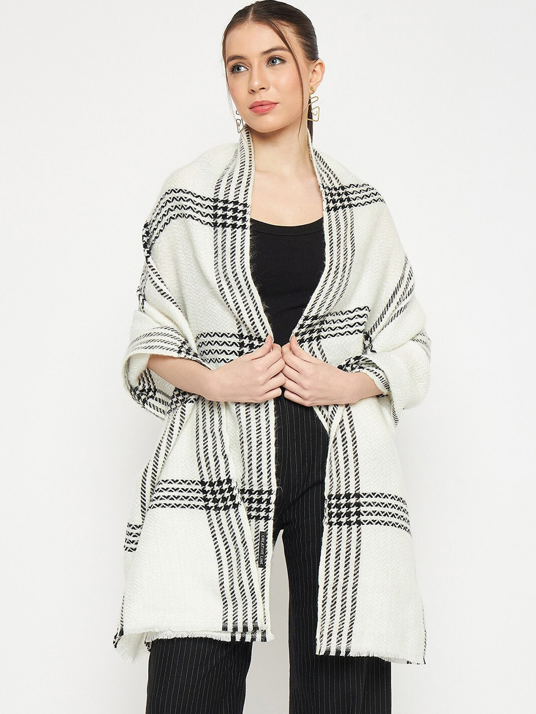 

CREATIVE LINE Striped Woollen Acrylic Stole, White