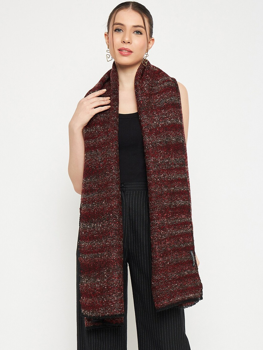 

CREATIVE LINE Self Design Woollen Stole, Maroon