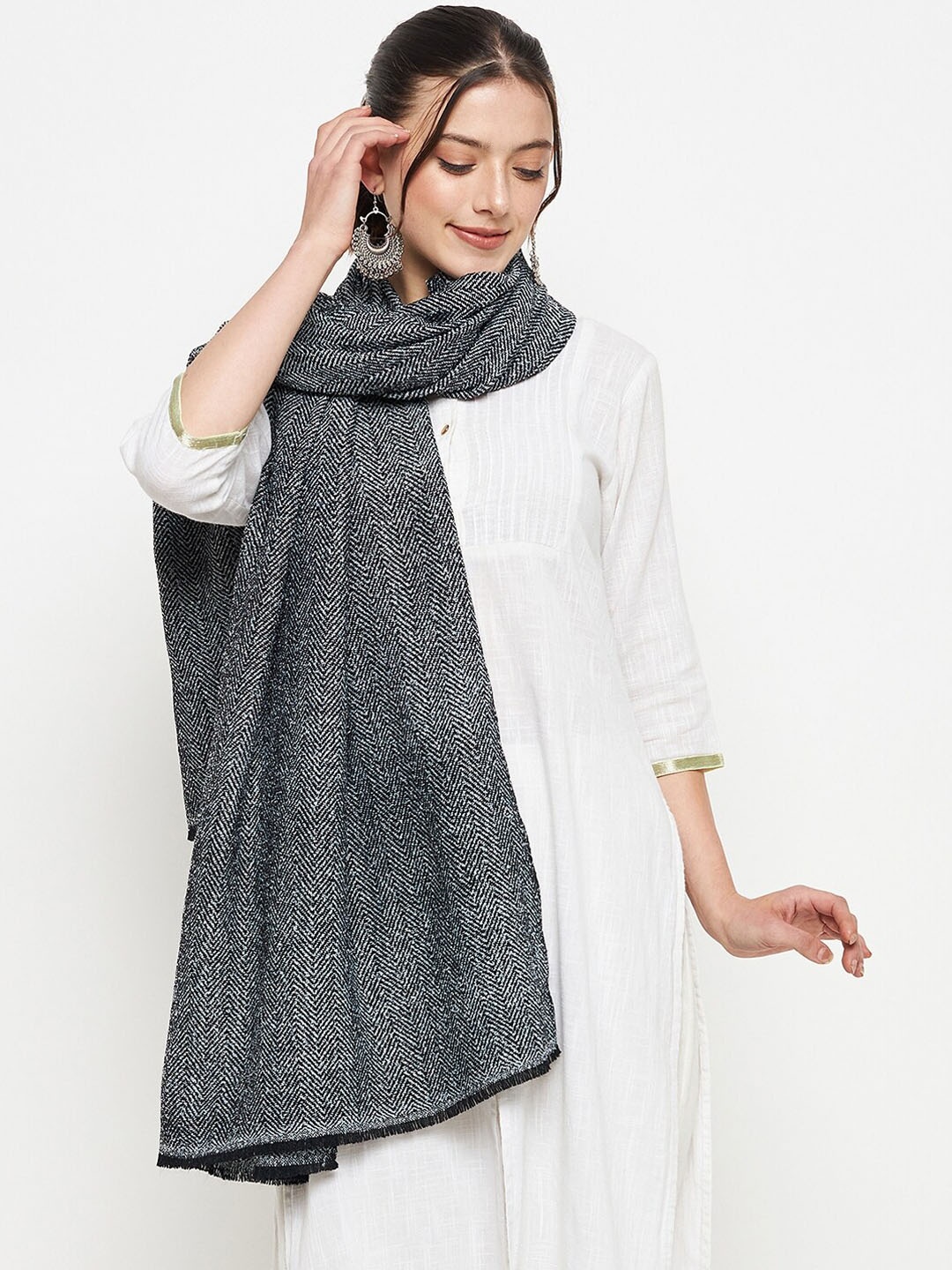 

CREATIVE LINE Woven Design Woollen Stole, Grey