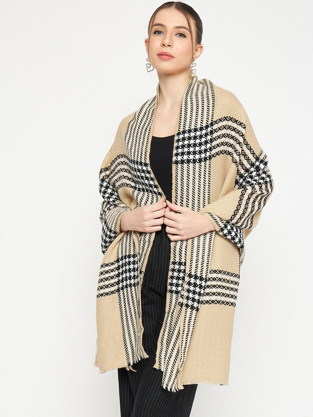 

CREATIVE LINE Striped Woollen Acrylic Stole, Beige