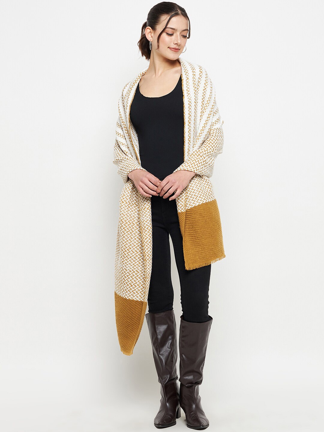 

CREATIVE LINE Self Design Woollen Stole, White
