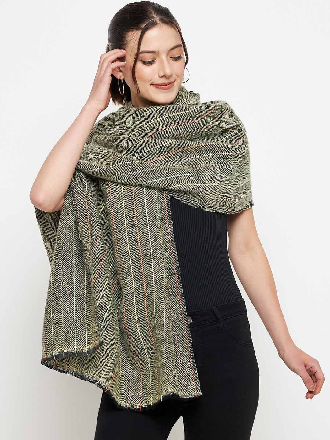 

CREATIVE LINE Striped Self Design Woollen & Acrylic Stole, Green