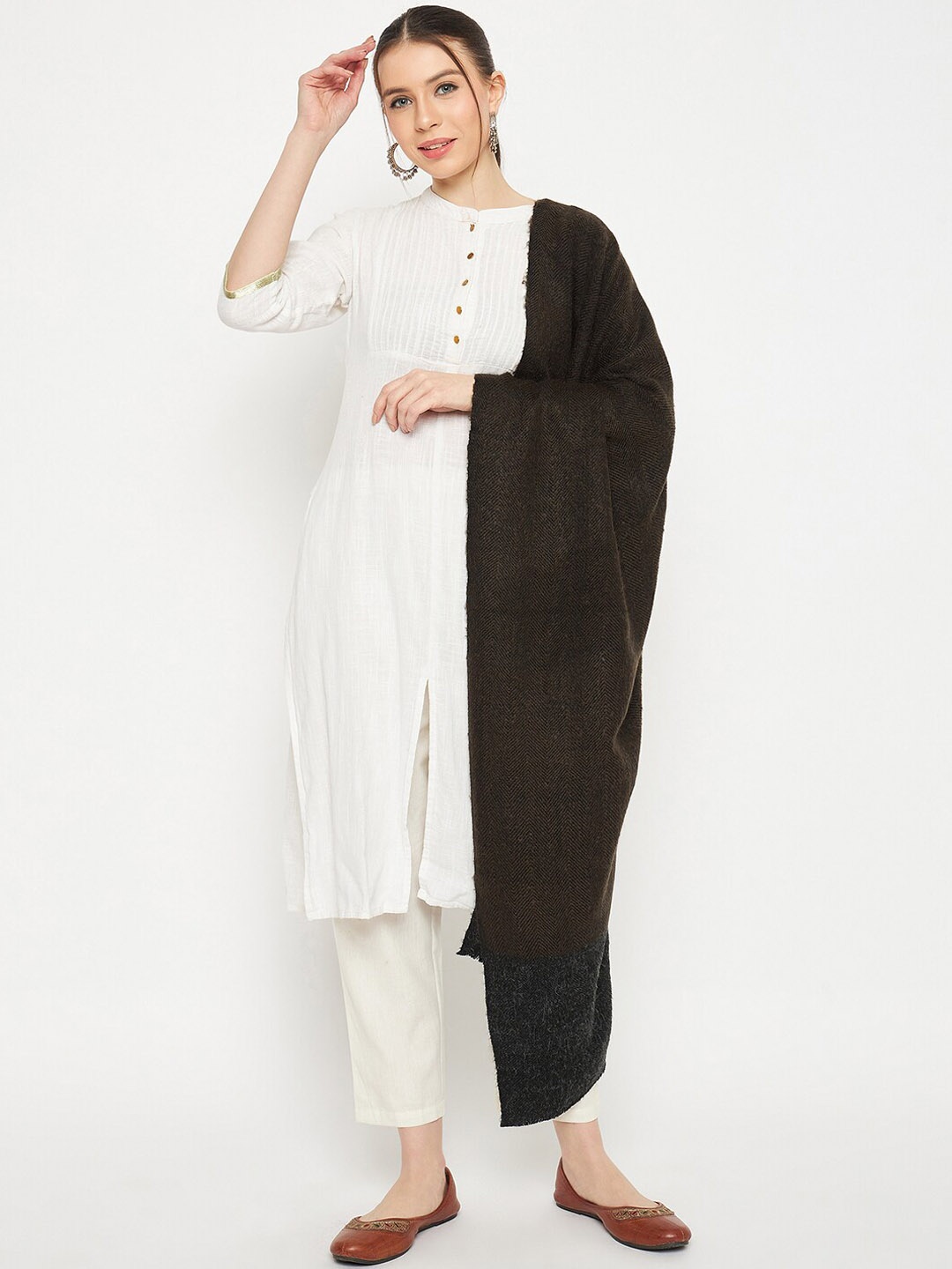 

CREATIVE LINE Self Design Woolen Stole, Brown