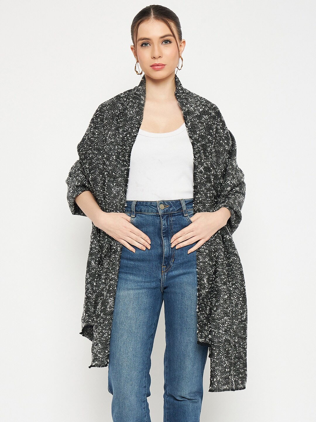 

CREATIVE LINE Self Design Acrylic Wool Knitted Stole, Black