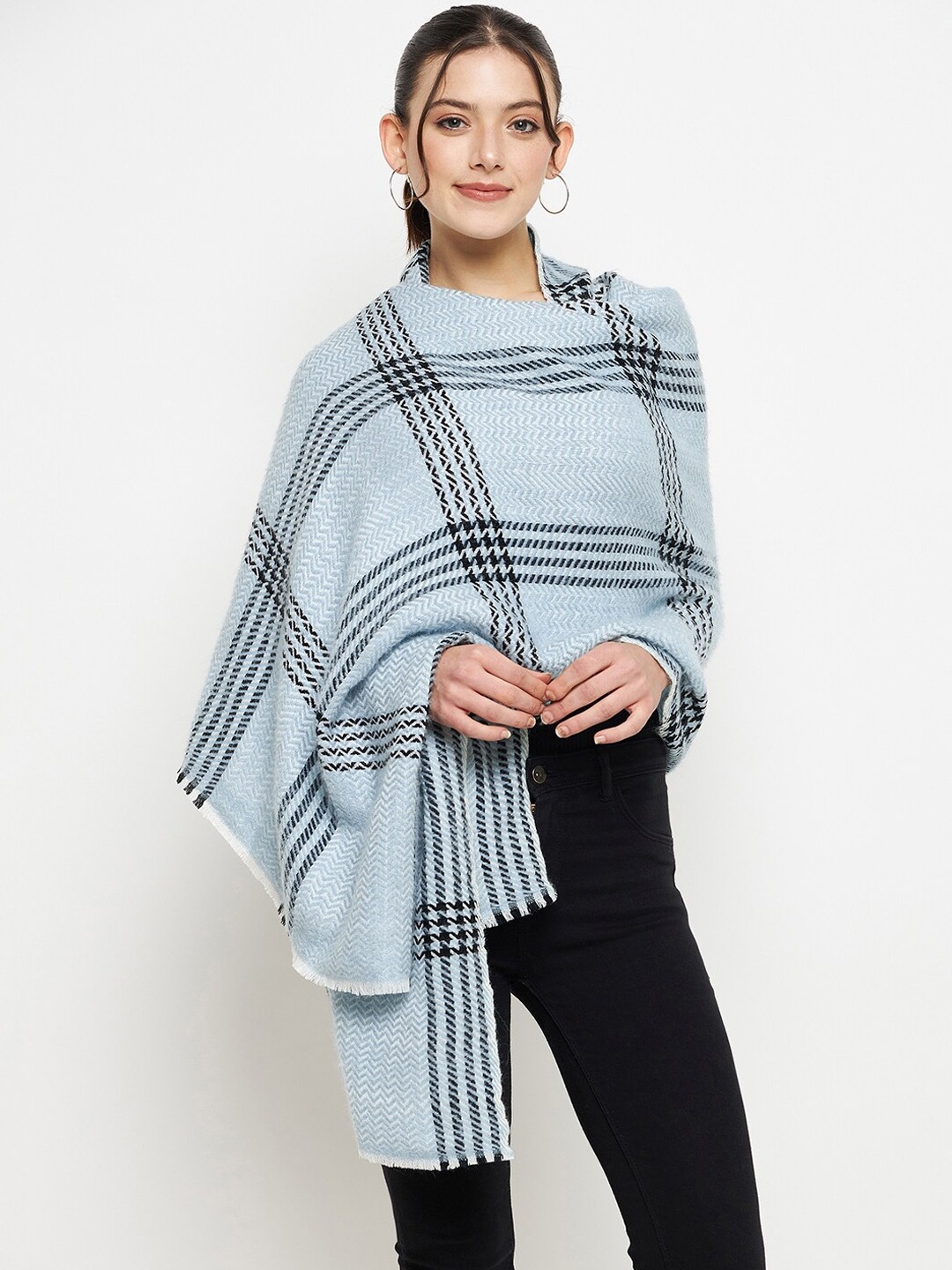 

CREATIVE LINE Checked Wool Acrylic Shawl, Blue