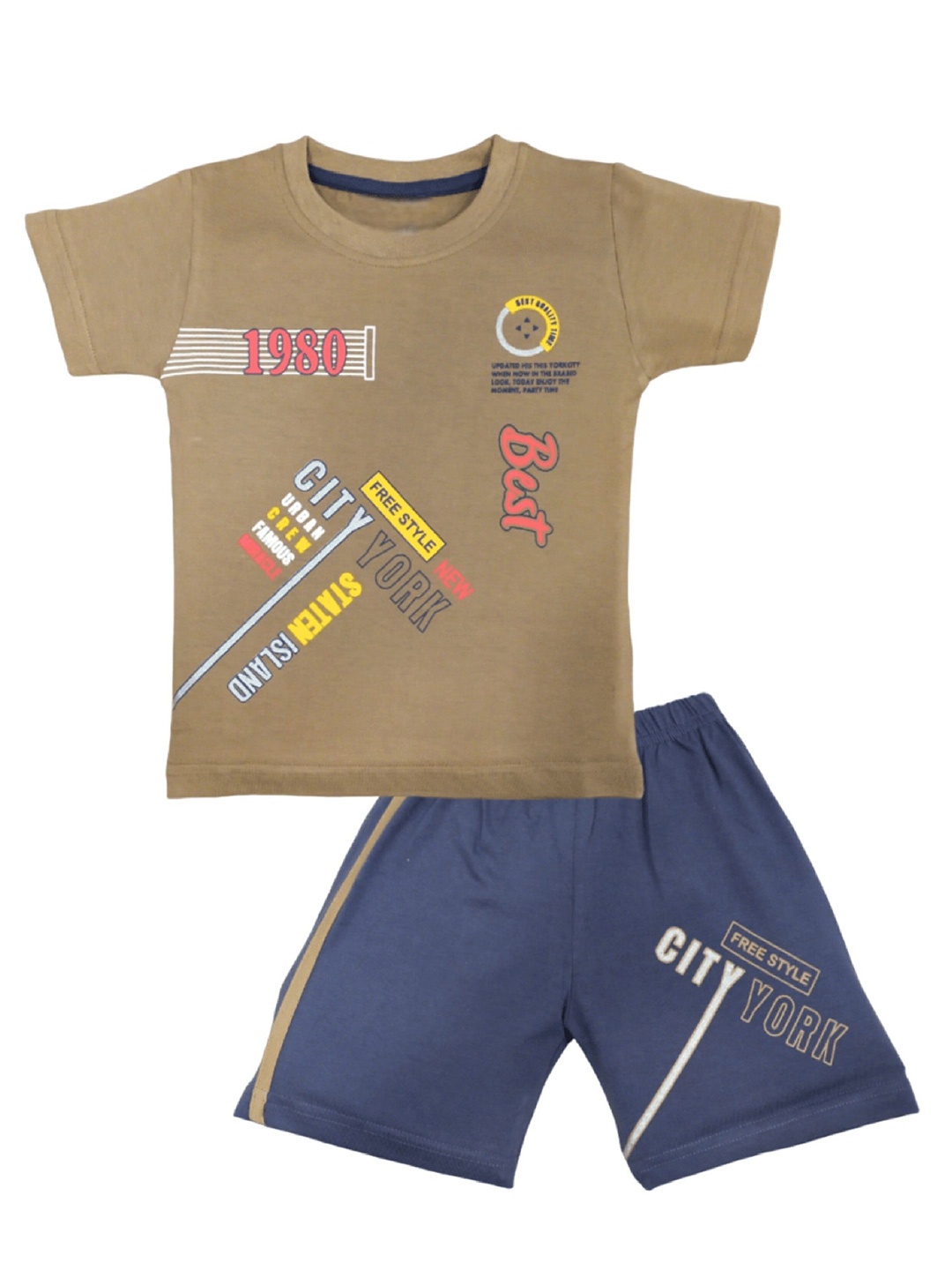 

BAESD Infants Printed T-shirt With Shorts, Coffee brown