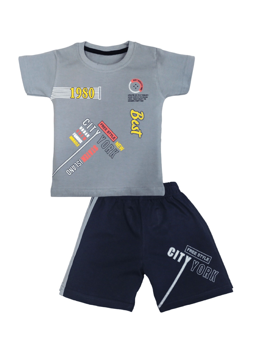 

BAESD Infants Printed Pure Cotton T-shirt with Shorts, Grey