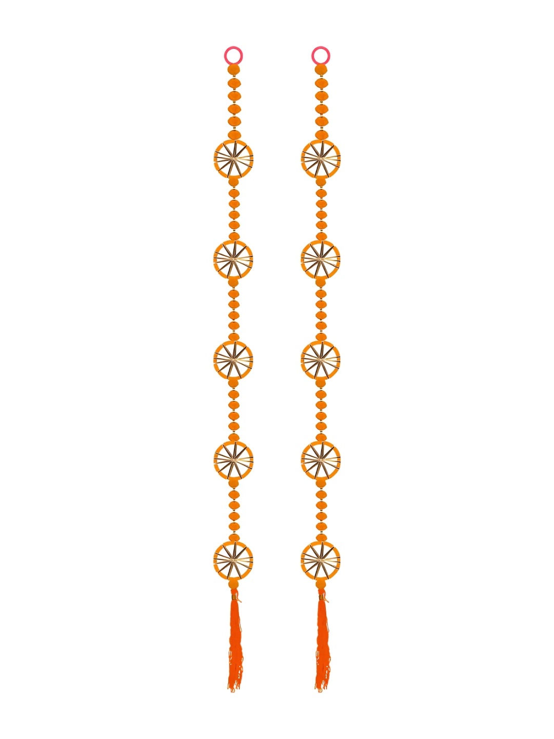 

iHandikartOrange Coloured 2 Pieces Beads With Gotta Patti Hanging String, Orange