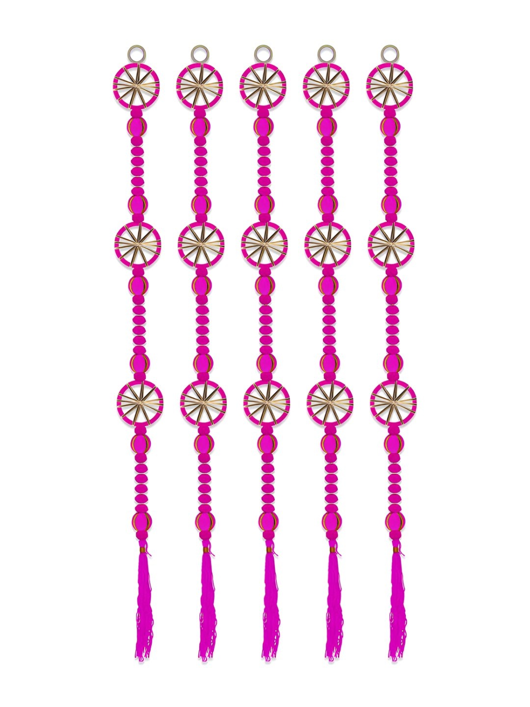 

iHandikart Pink 5 Pieces Hanging Beads With Gotta Patti Wall Festive Decor