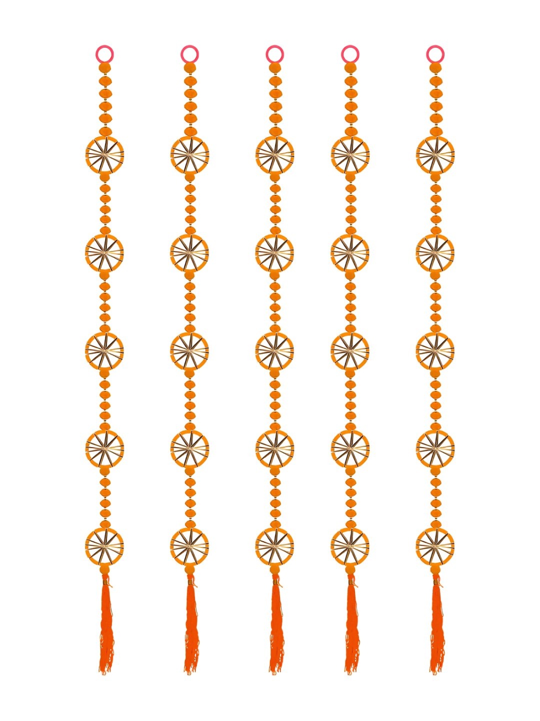 

iHandikart Orange Coloured 5 Pieces Beads With Gotta Patti Wall Decor Hanging String