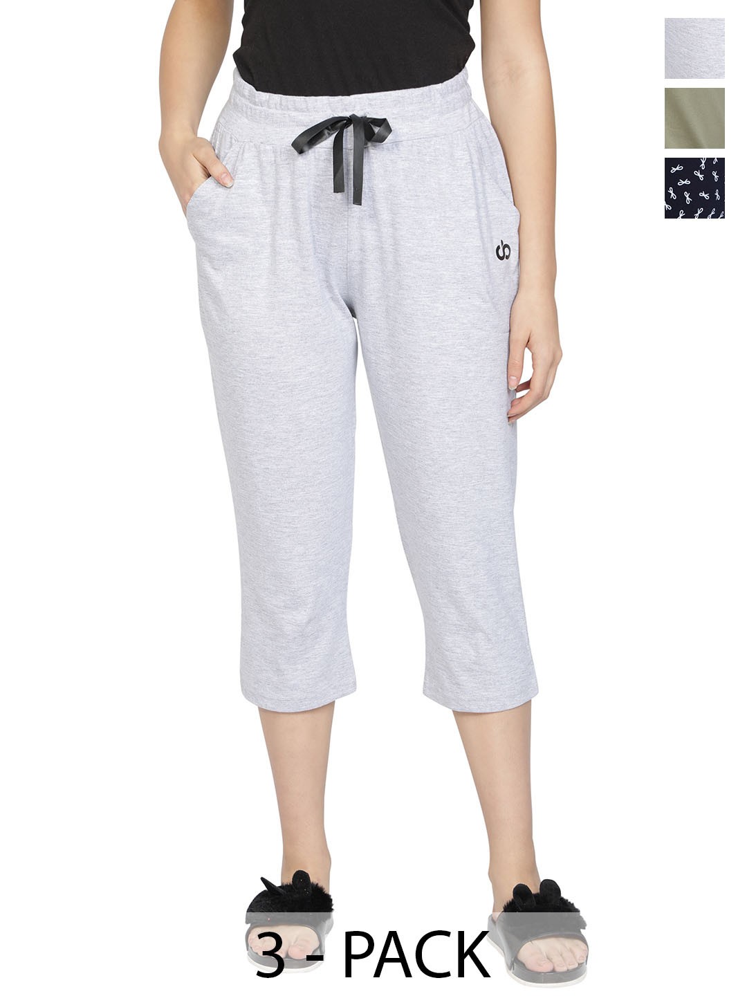 

CLUB A9 Pack of 3 Pure Cotton Capris, Grey
