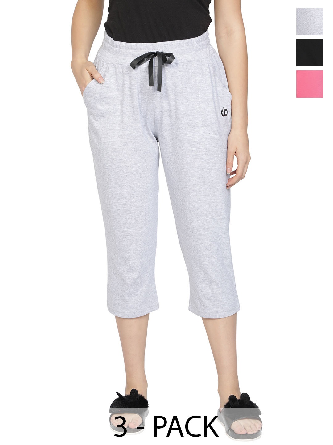 

CLUB A9 Pack of 3 Pure Cotton Capris, Grey