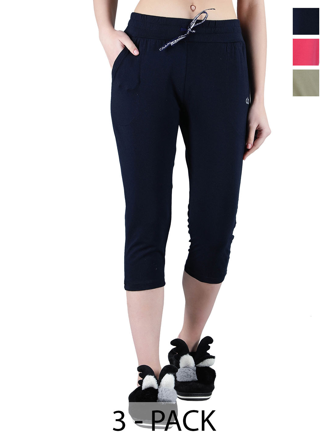 

CLUB A9 Pack of 3 Pure Cotton Capris, Navy blue