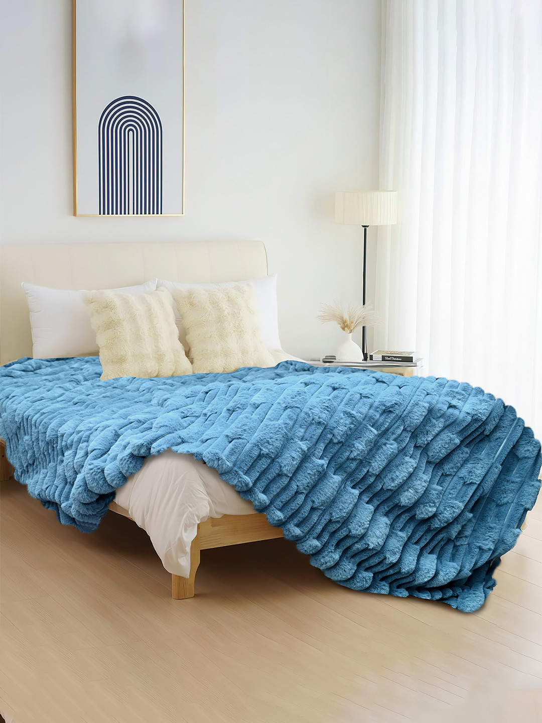 

Cortina Blue Self Design Fur AC Room Double Bed Blanket