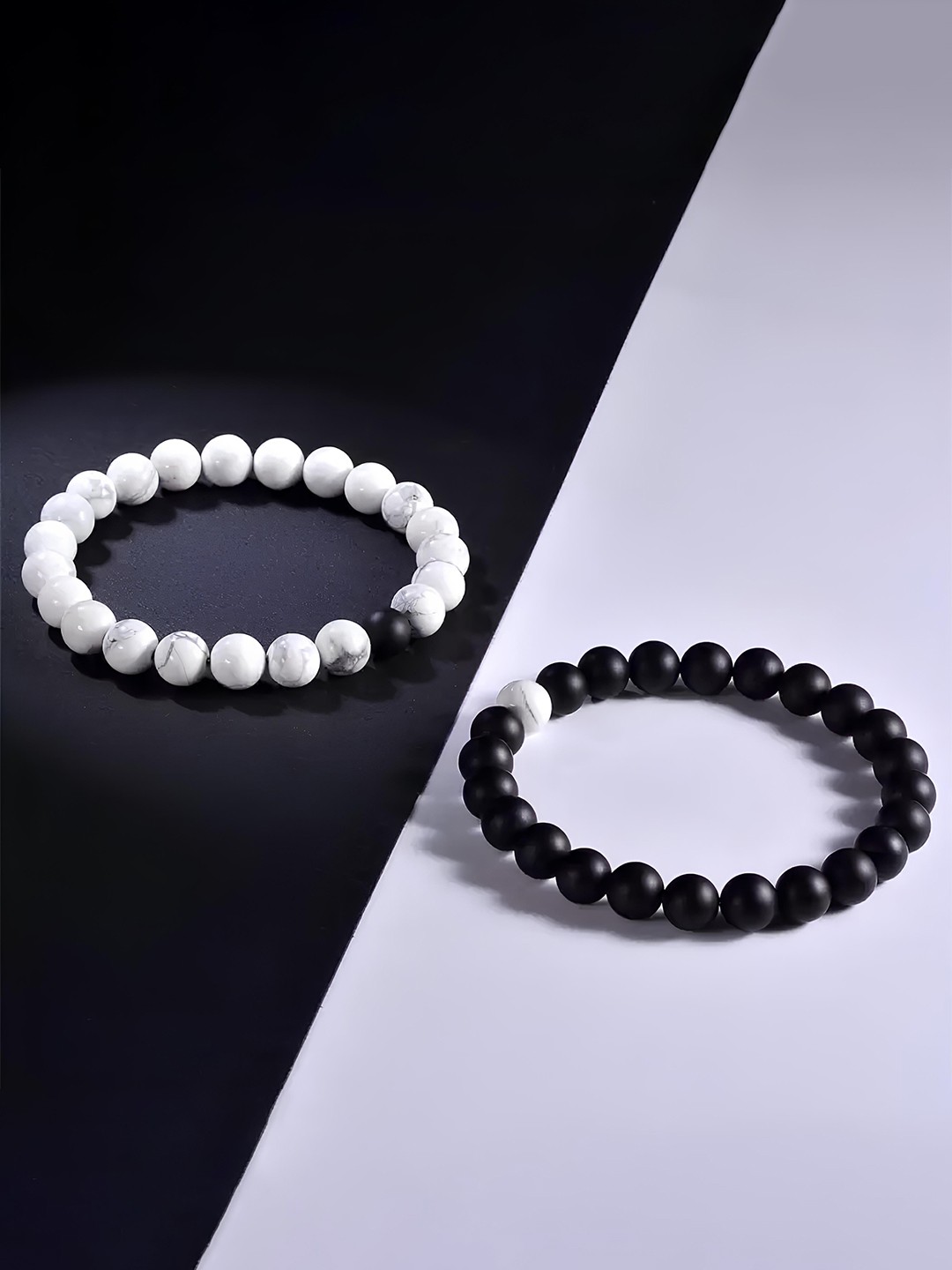 

KARISHMA KREATIONS Unisex Set Of 2 Beaded Adjustable Elasticated Bracelet, White