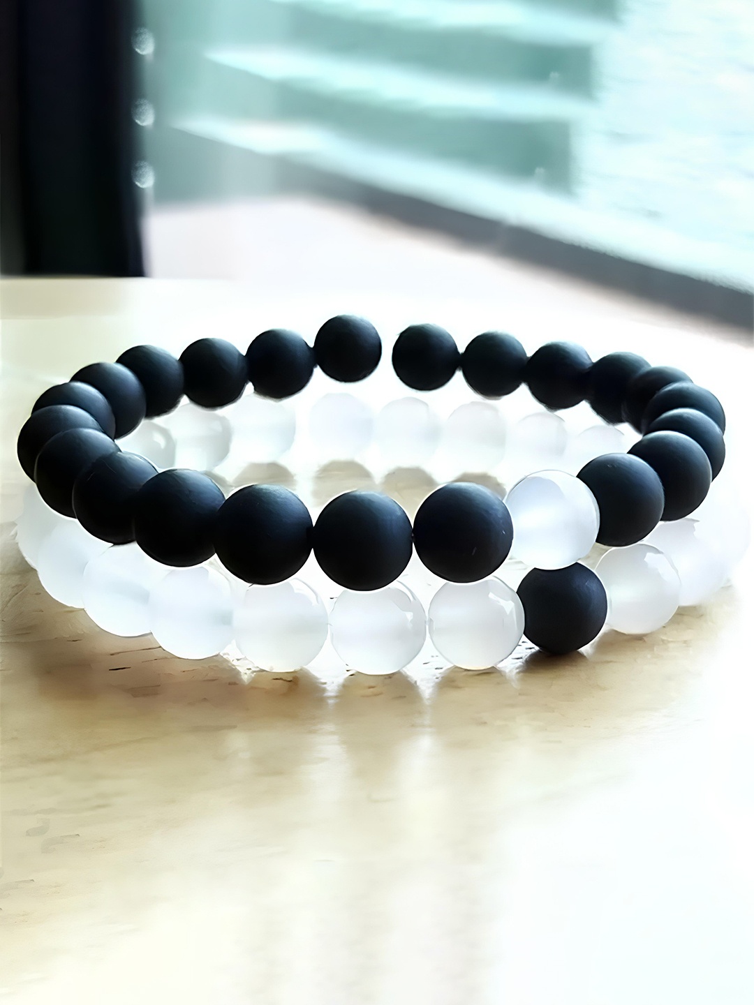 

KARISHMA KREATIONS Beaded Elasticated Couple Bracelet, White