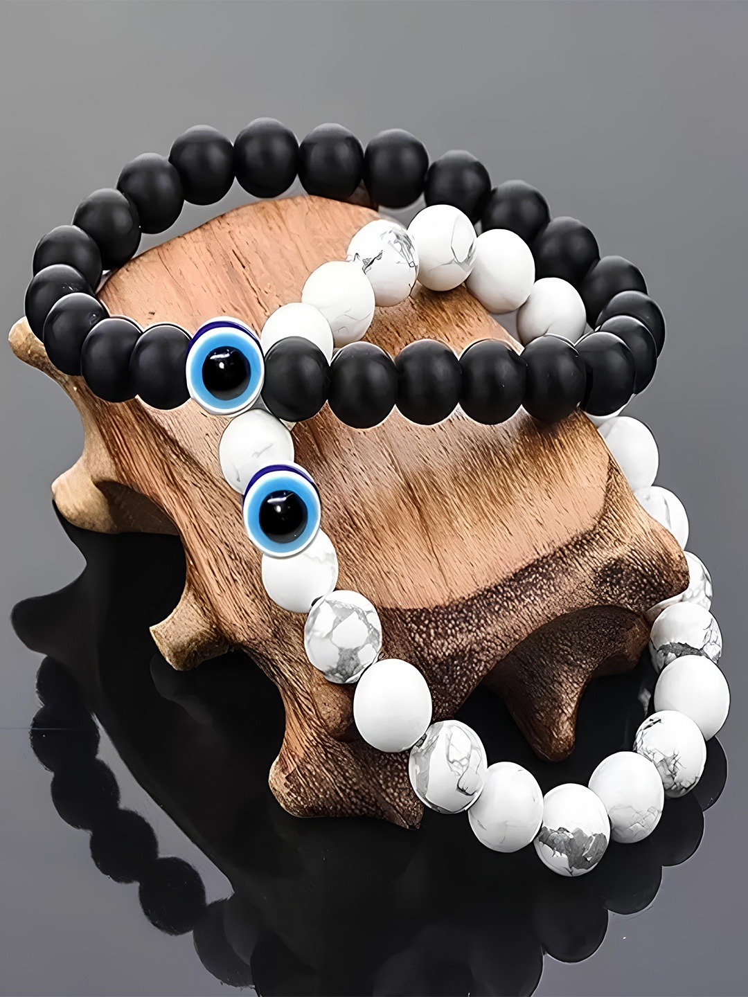 

KARISHMA KREATIONS Unisex Set Of 2 Beaded Evil Eye Bracelet, White