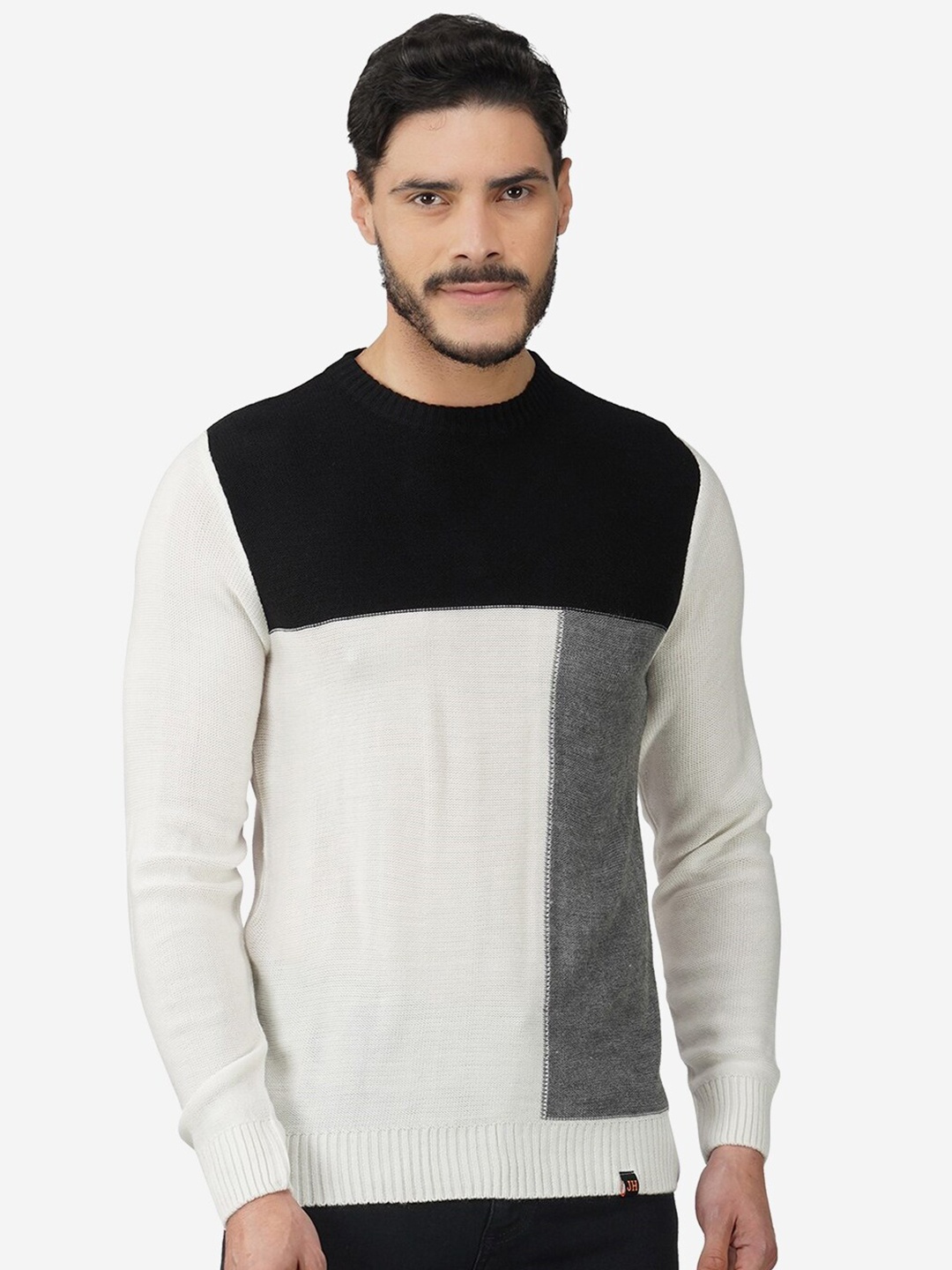 

INVICTUS Colourblocked Acrylic Pullover, White