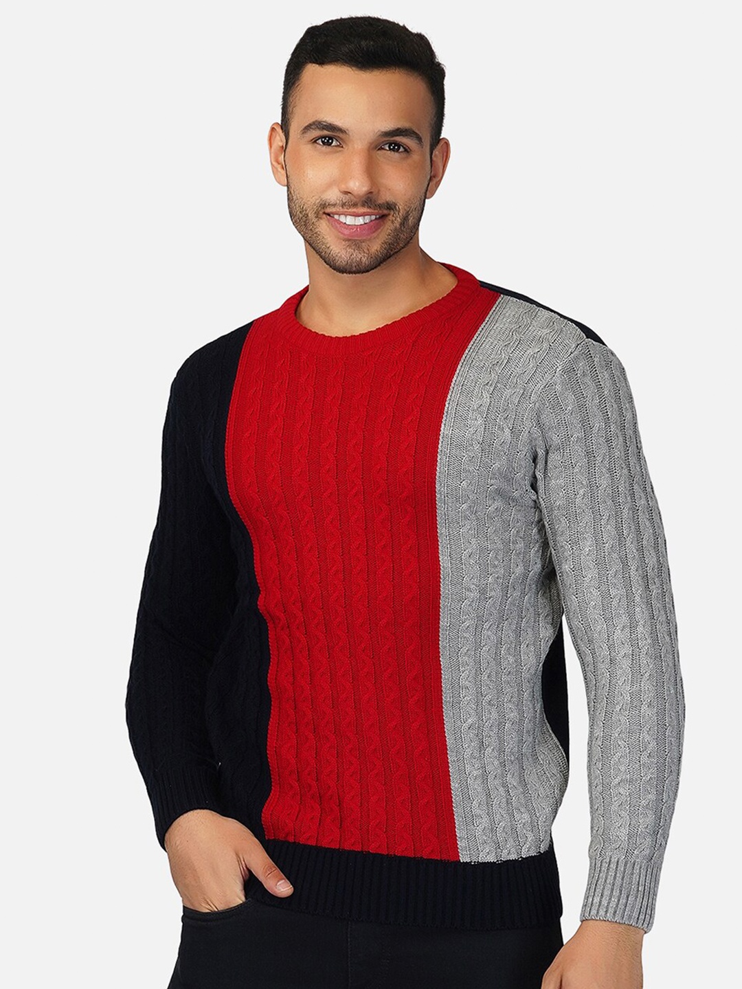 

INVICTUS Colourblocked Acrylic Pullover, Navy blue