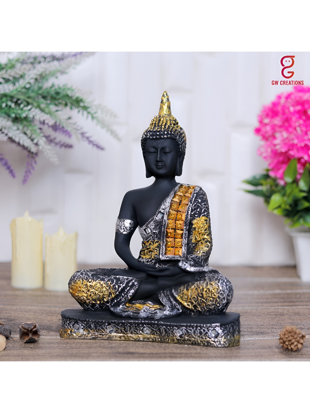 

GW CREATIONS Black & Gold-Toned Buddha Idol Showpiece