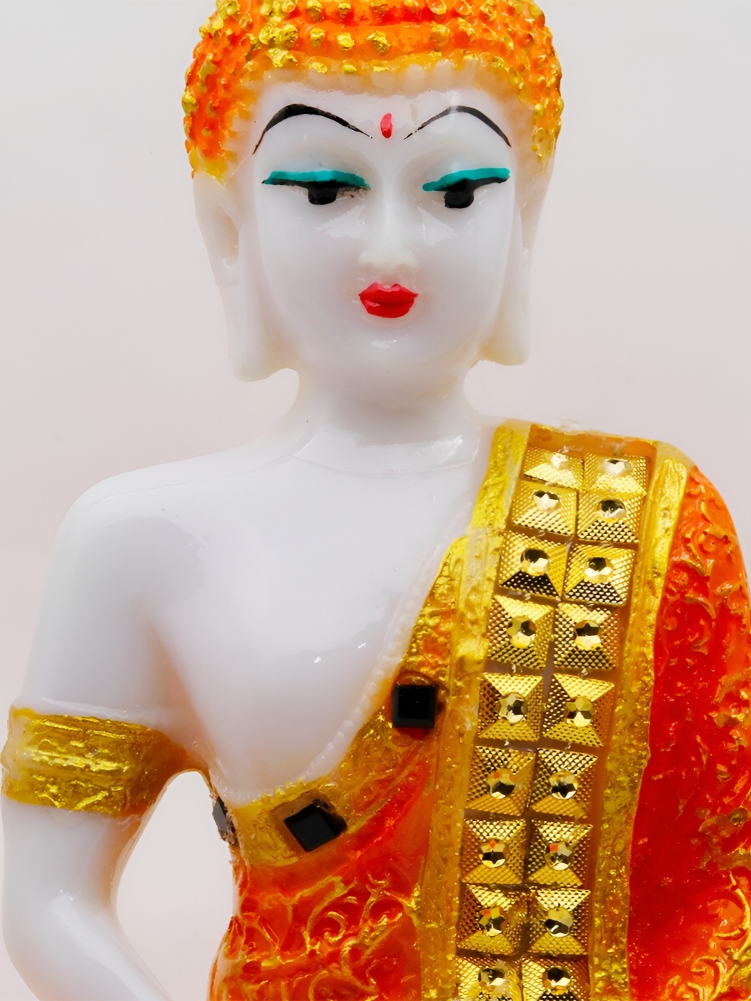 

GW CREATIONS White & Orange Marble Buddha Idol Showpiece