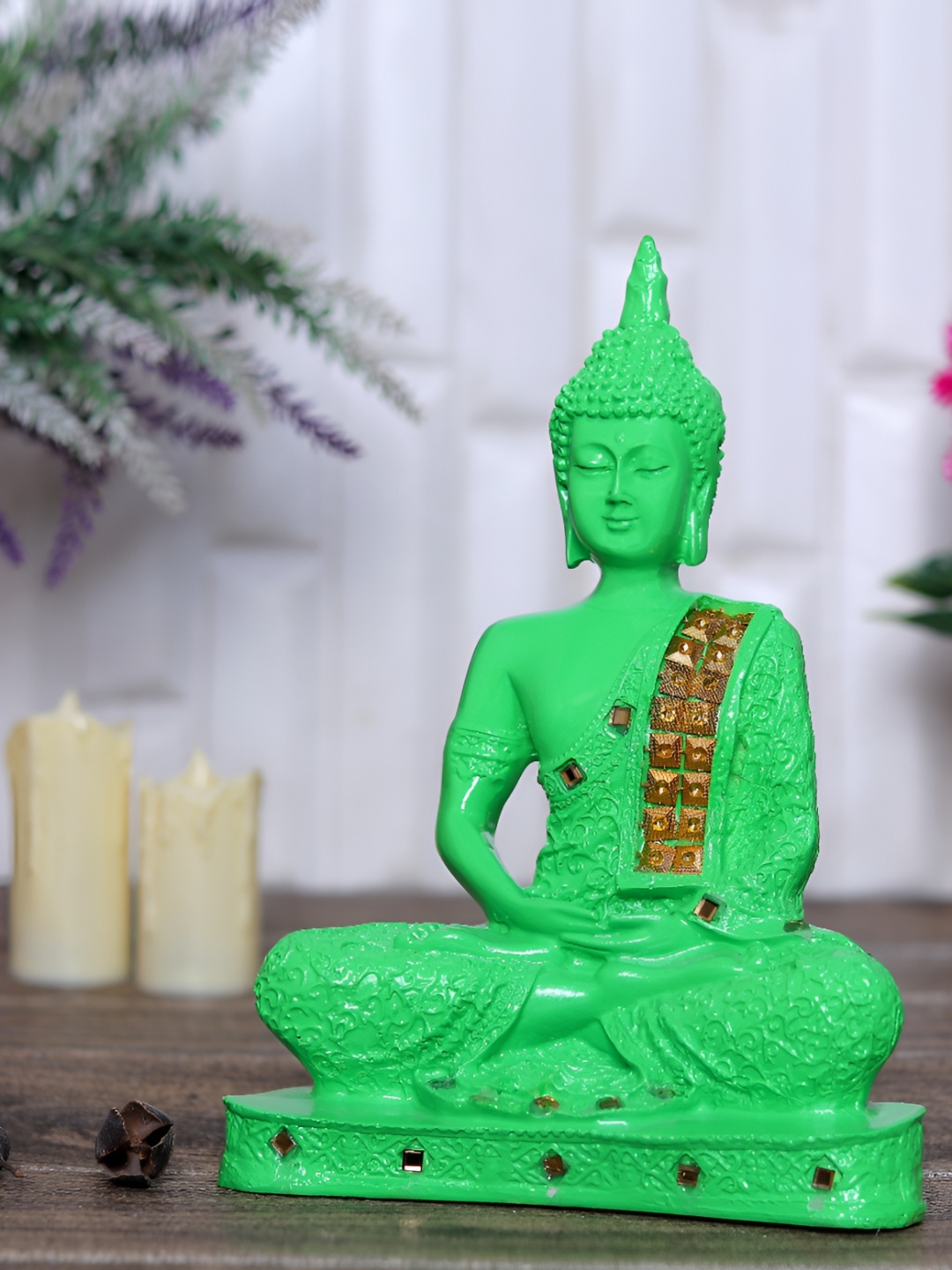

GW CREATIONS Green & Gold Toned Buddha Idol Showpiece