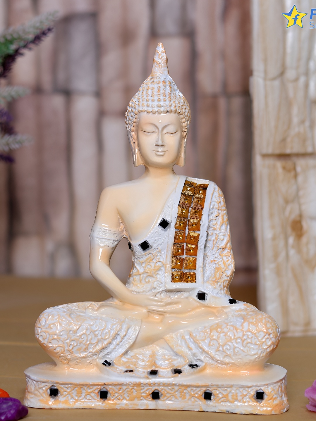 

GW CREATIONS Peach & White Marble Buddha Idol Showpiece