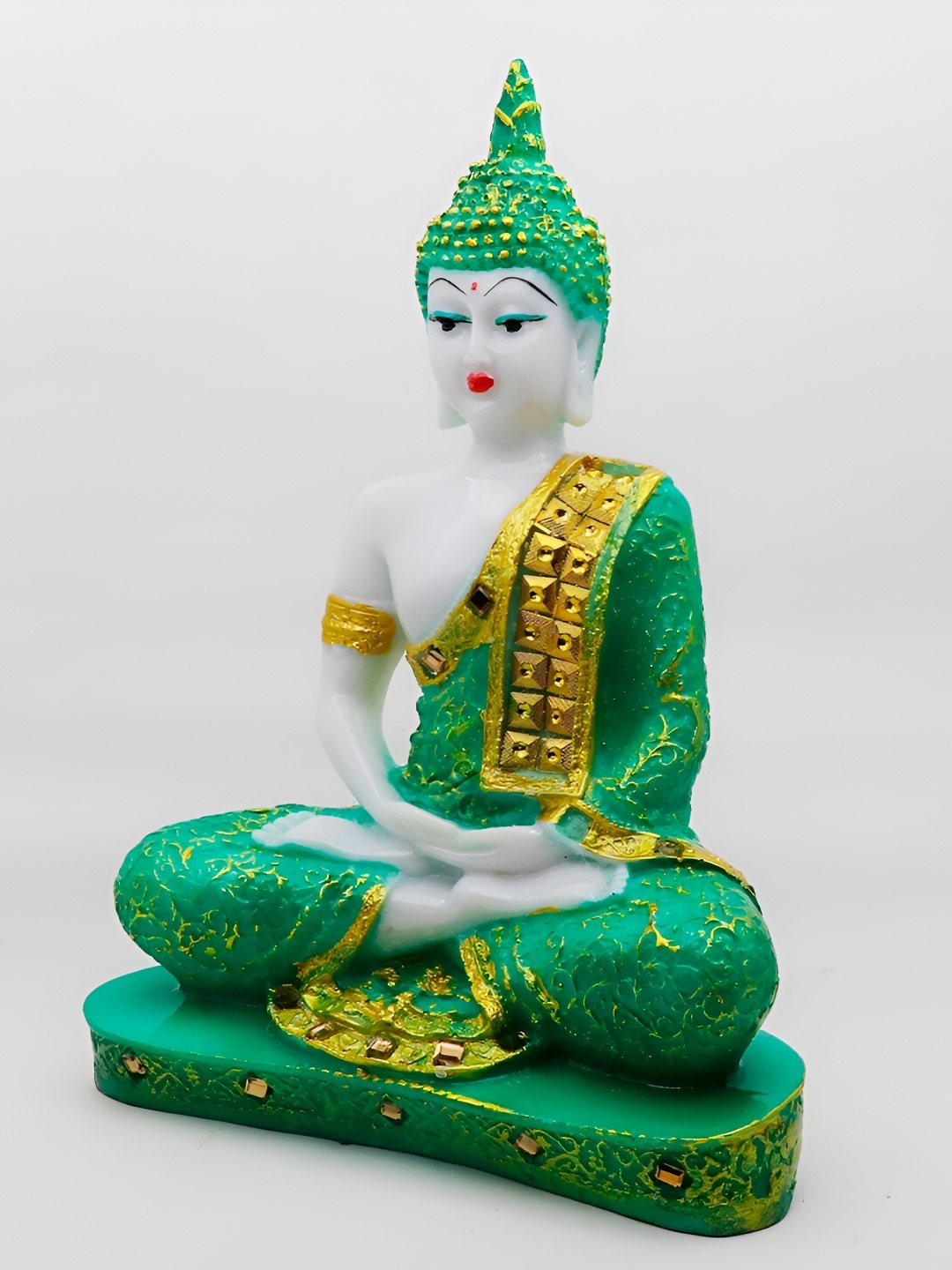 

GW CREATIONS Green & White Marble Buddha Idol Showpiece