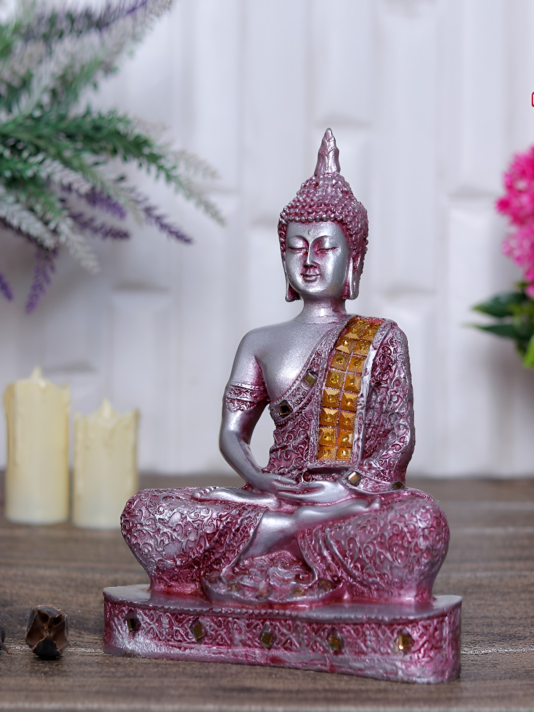 

GW CREATIONS Red & Silver-Toned Medium Buddha Idol Showpiece