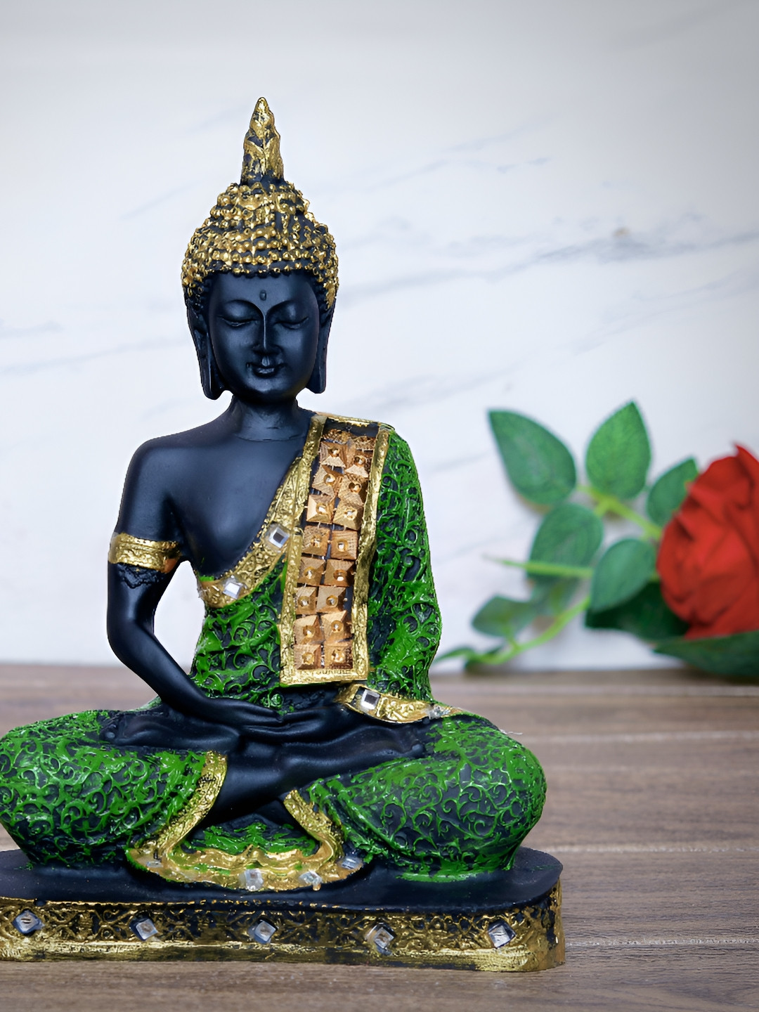 

GW CREATIONS Blue & Green Marble Medium Buddha Idol Showpiece