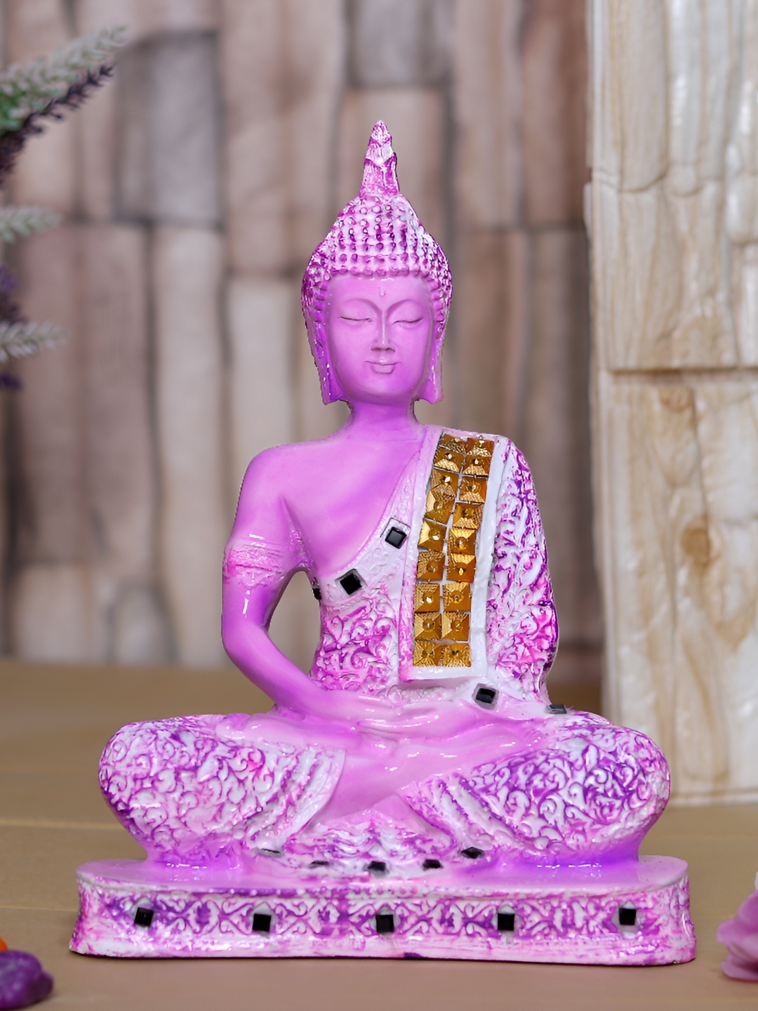 

GW CREATIONS Pink & White Marble Buddha Idol Showpiece