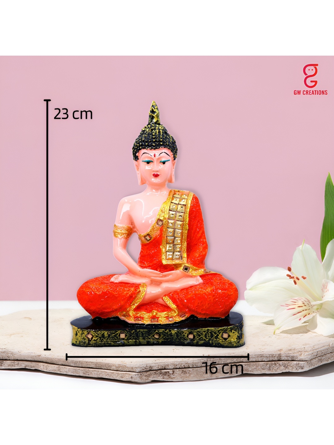 

GW CREATIONS Orange & Gold-Toned Buddha Idol Showpiece
