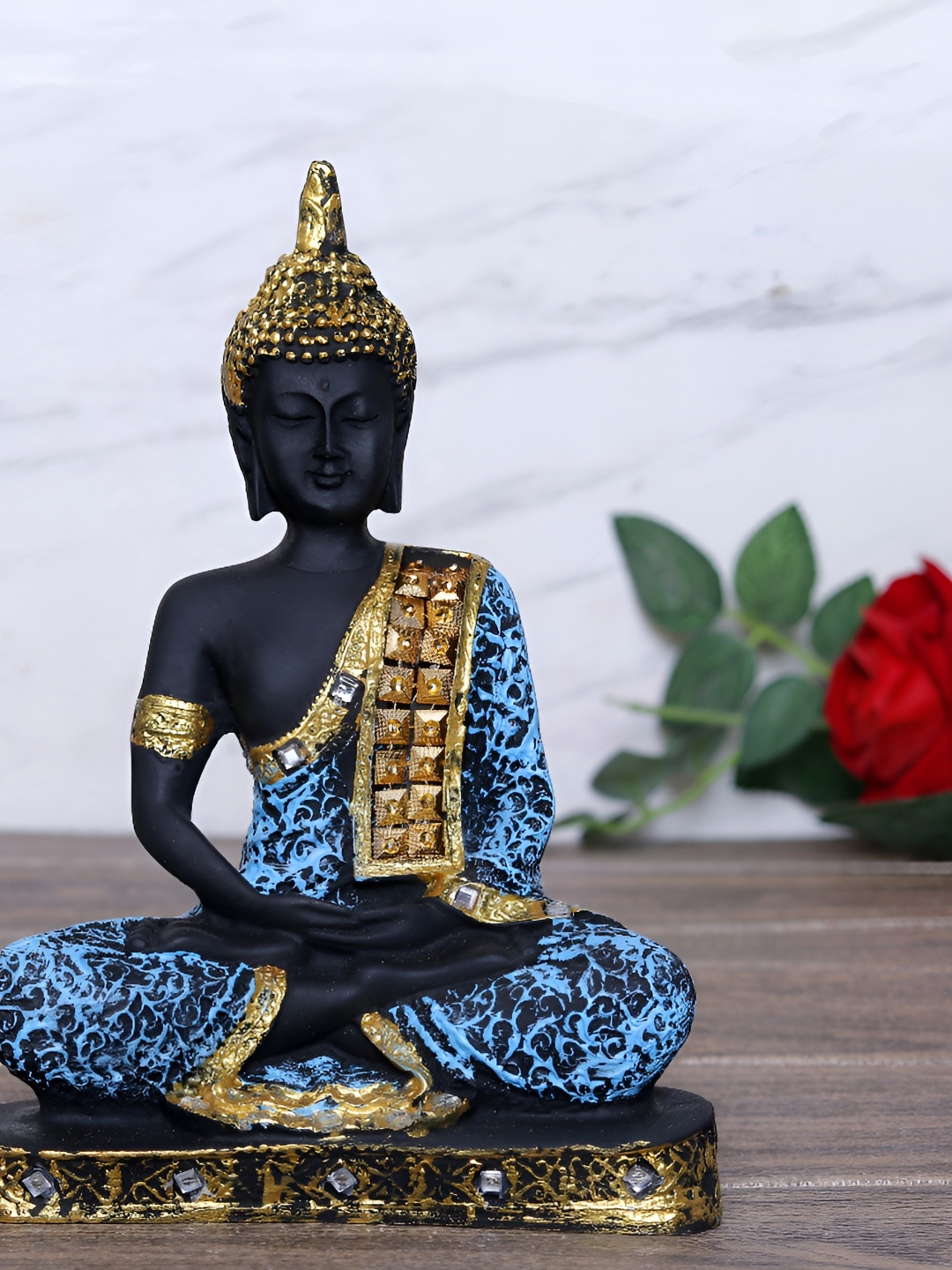

GW CREATIONS Black & Gold Marble Toned Buddha Idol Showpiece