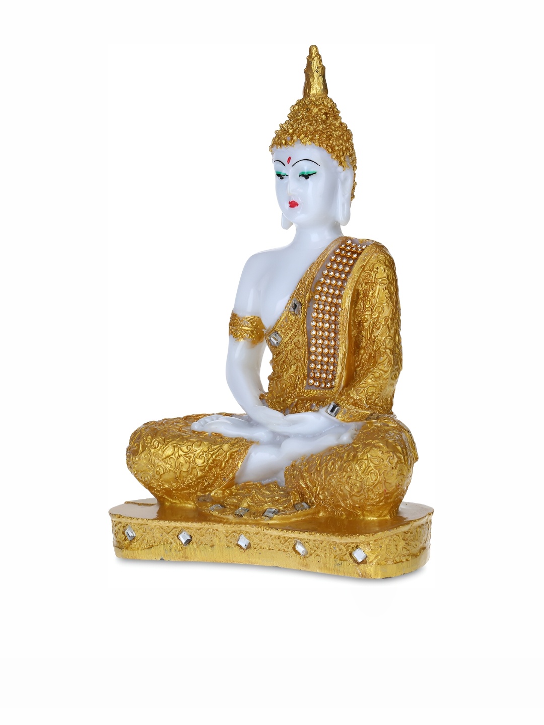 

GW CREATIONS Gold Toned & White Buddha Marble Idol Showpiece