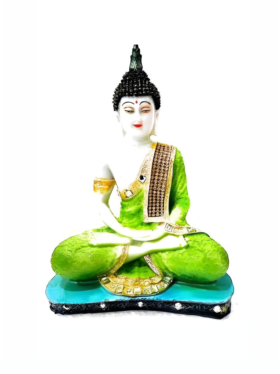 

GW CREATIONS Green & Gold-Toned Marble Medium Buddha Idol Showpiece