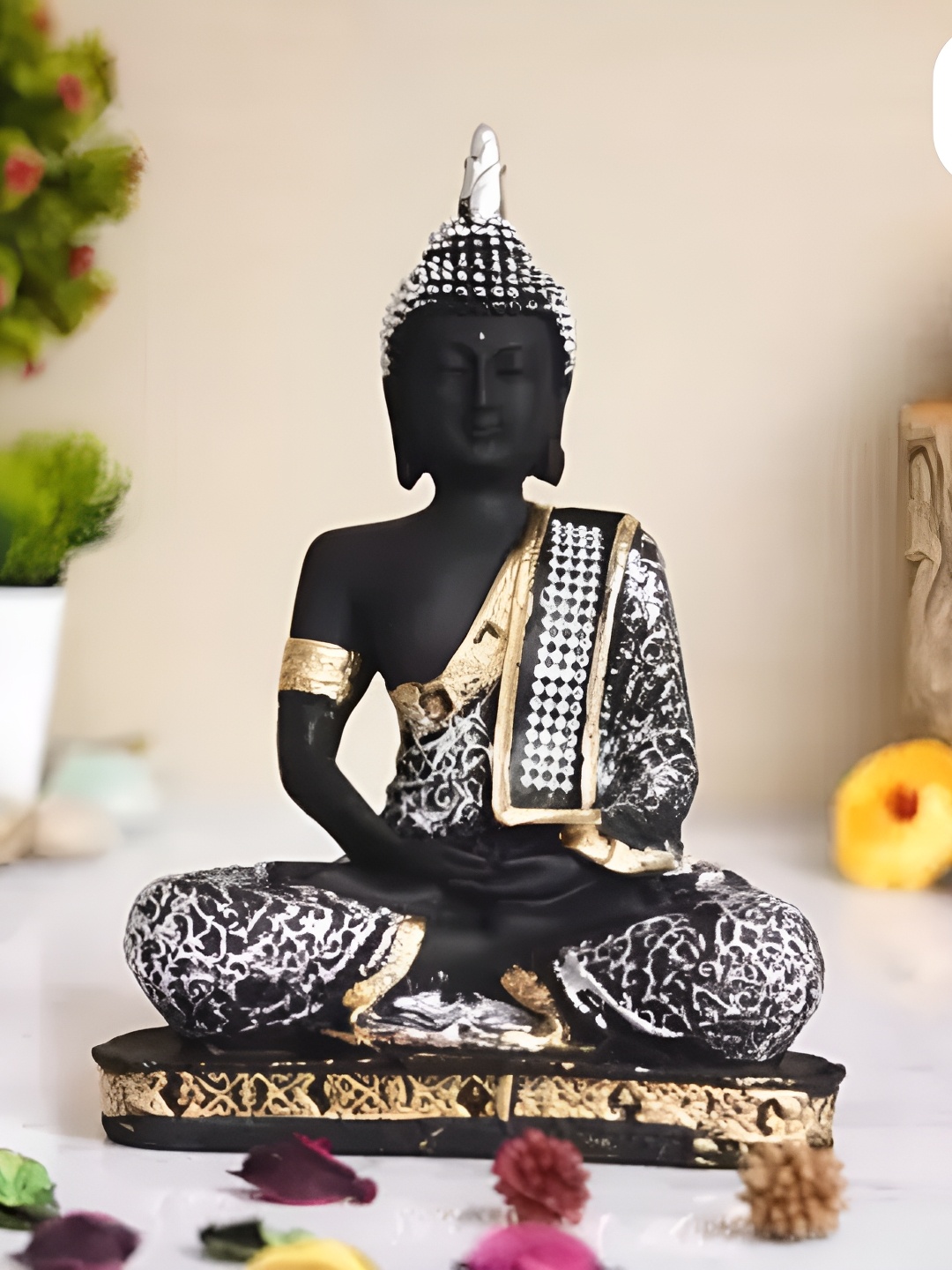 

GW CREATIONS Black & Silver-Toned Buddha Idol Showpiece