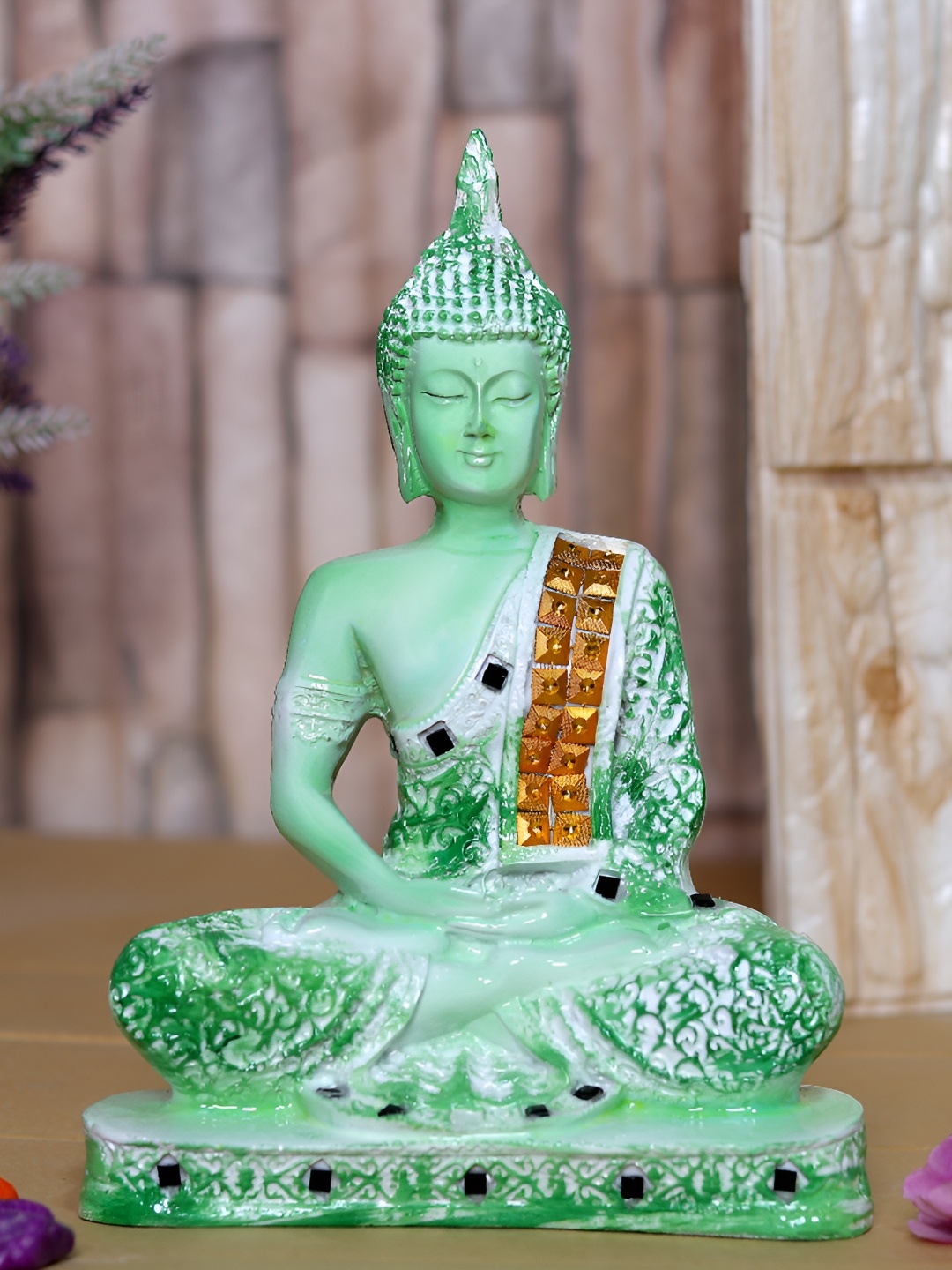 

GW CREATIONS Green & White Marble Buddha Idol Showpiece