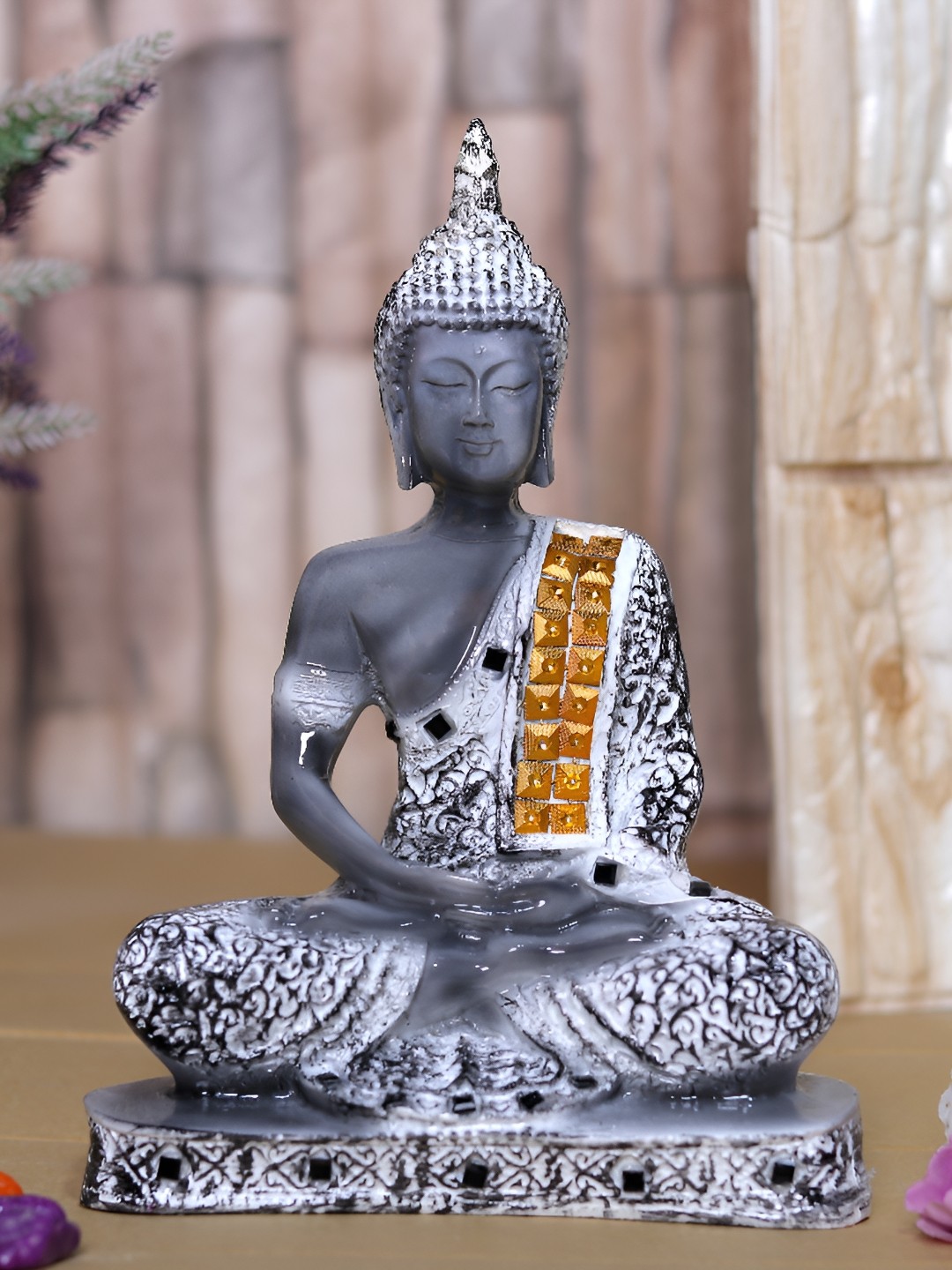 

GW CREATIONS Black & White Marble Medium Buddha Idol Showpiece