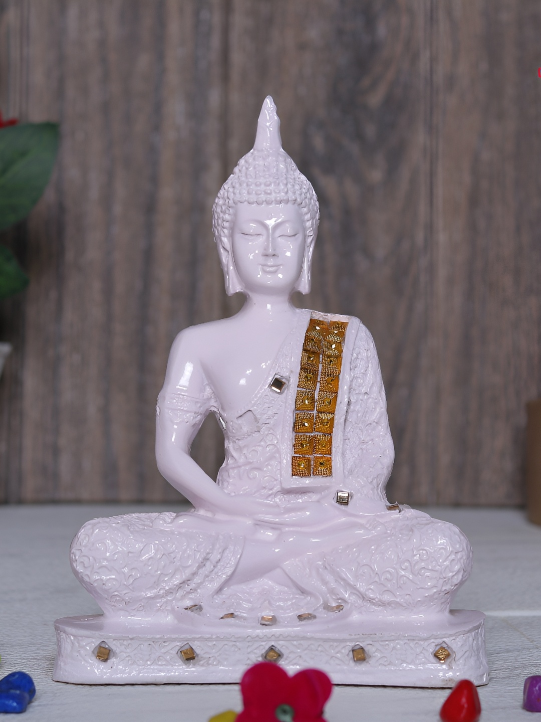 

GW CREATIONS Pink & Gold-Toned Marble Medium Buddha Idol Showpiece