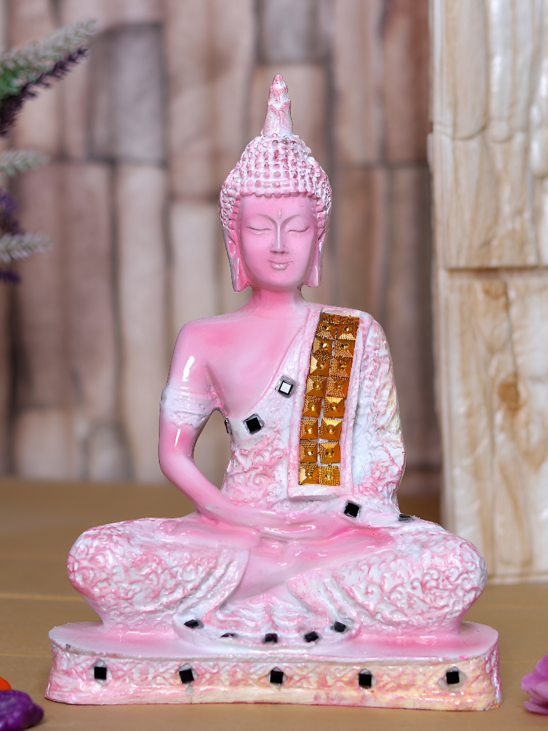 

GW CREATIONS Pink & White Buddha Idol Showpiece