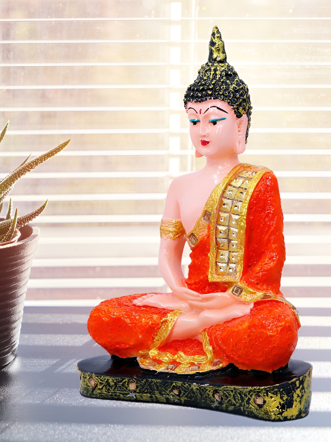 

GW CREATIONS Orange & Gold-Toned Buddha Idol Showpiece