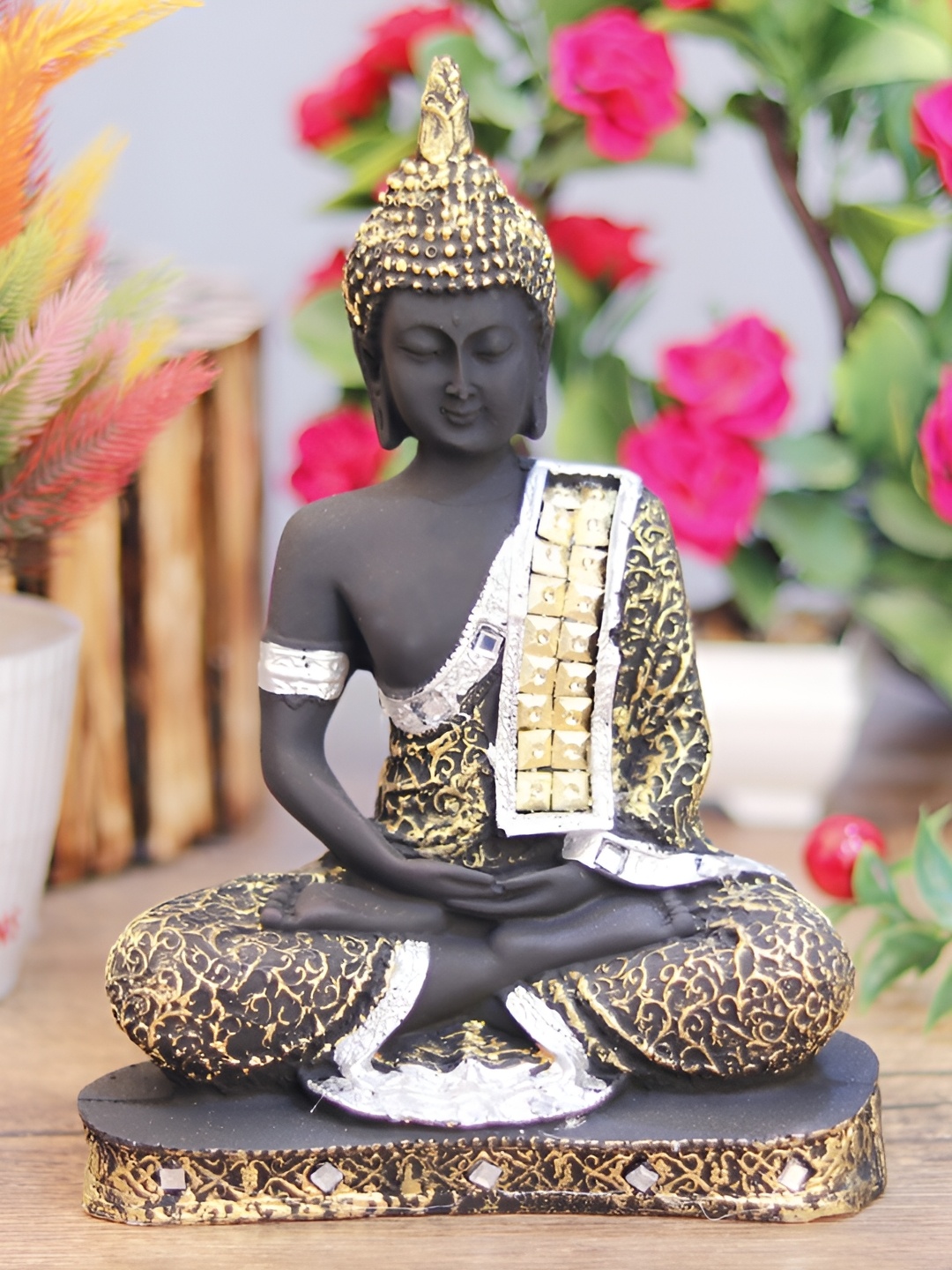 

GW CREATIONS Black & Silver-Toned Buddha Idol Showpiece