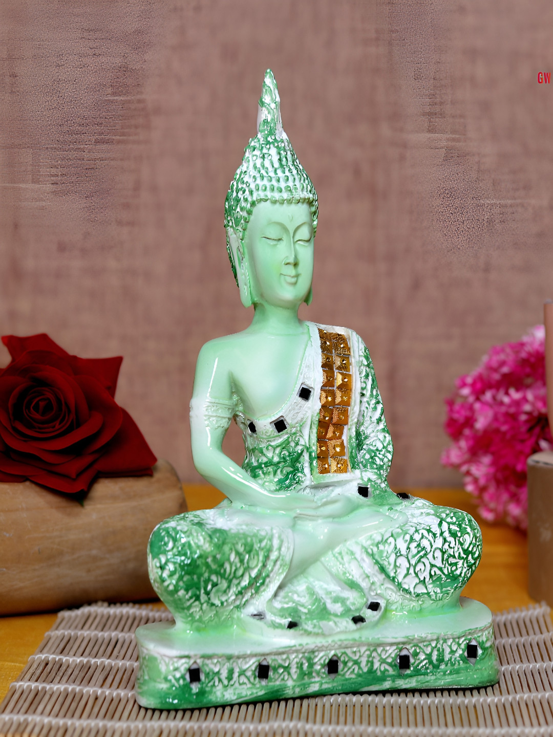 

GW CREATIONS White & Green Buddha Idol Showpiece