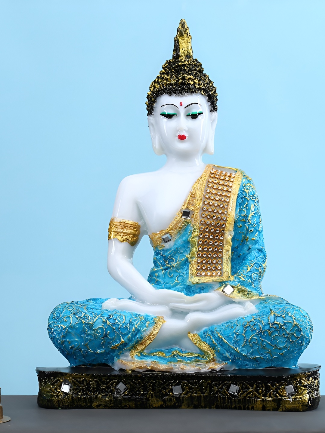 

GW CREATIONS White & Blue Marble Buddha Idol Showpiece
