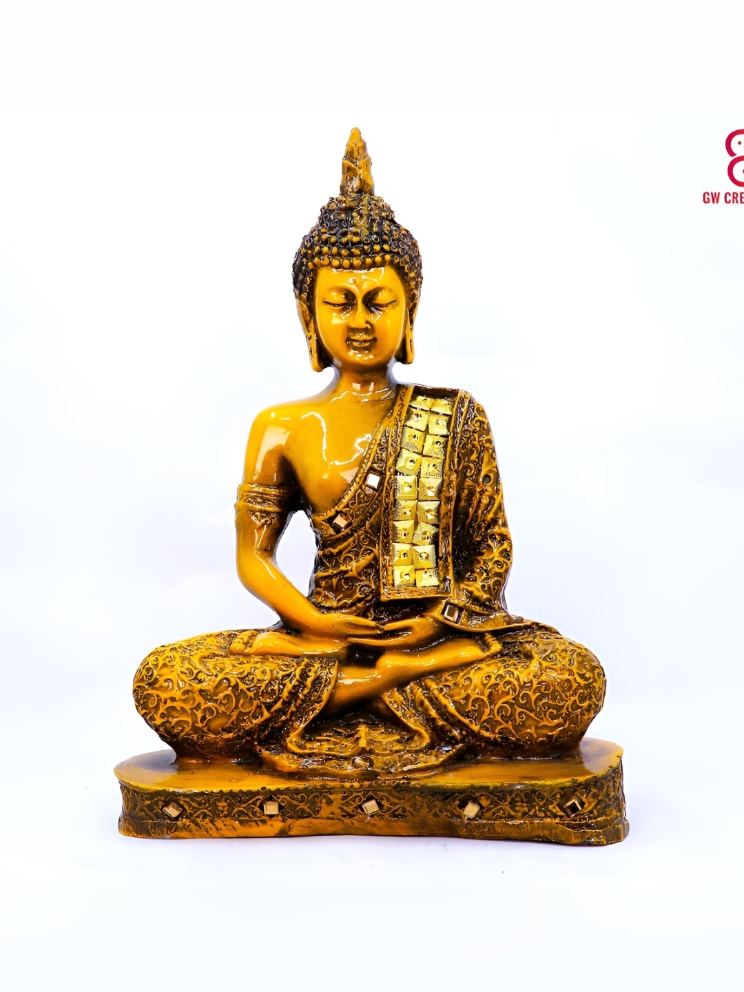 

GW CREATIONS Yellow Buddha Polyresin Idol Showpiece