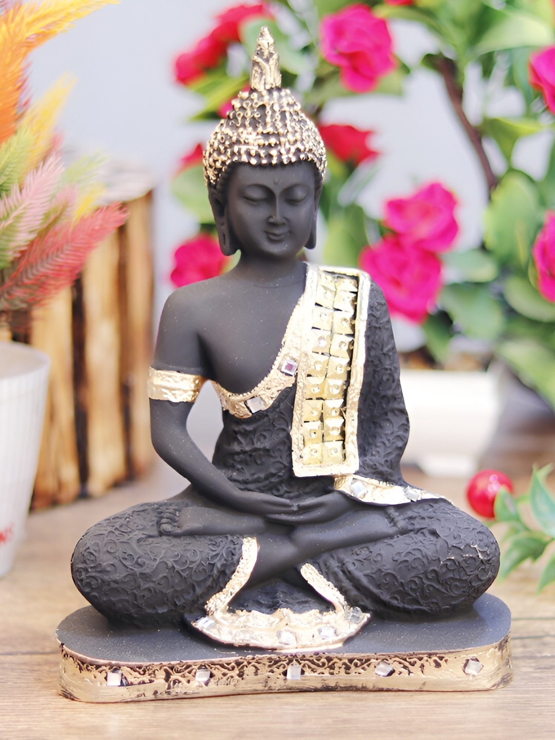 

GW CREATIONS Black & Gold Toned Buddha Idol Showpiece
