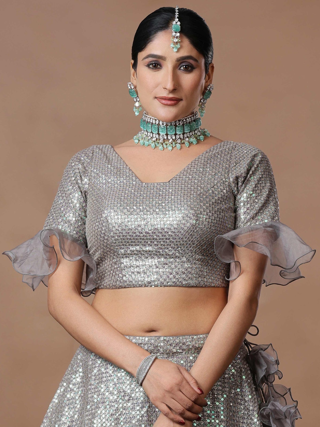 

Ethnovog Sequin Embellished Saree Blouse, Grey