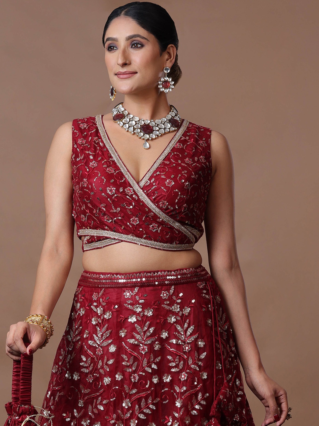 

Ethnovog Embroidered Silk Saree Blouse, Maroon